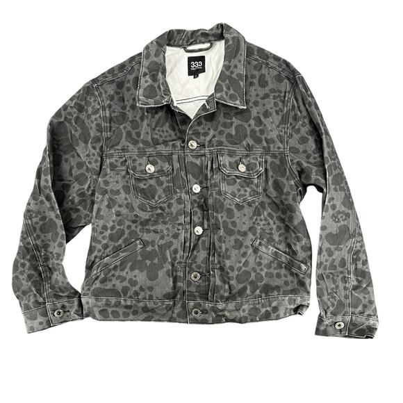 Half Evil Other - Half Evil 333 Men's Black and Gray Spotted Denim Jacket Retro Streetwear Small